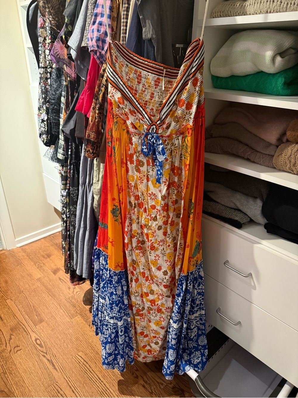 Free People Orange & Blue Floral Tiered Maxi Dress
